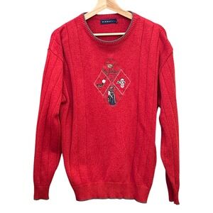 90s Pinnacle Golf Sweater Grandpacore Golfcore Red Ribbed Knit Embroidered Crew